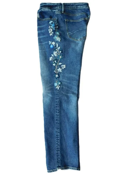 DRIFTWOOD Audrey High Rise Straight Leg Embroidered Jean | Floral | VGUC | 32 - Picture 5 of 11